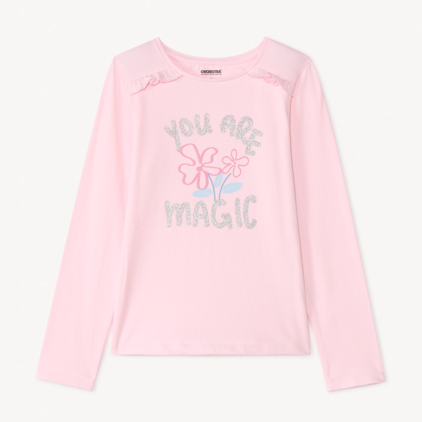 Camiseta de manga larga con estampado brillante para niña. 
