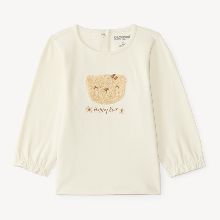 Camiseta de manga larga para niña bebé con parche de oso 