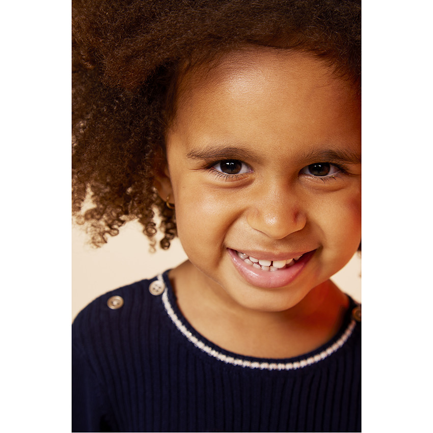 Robe manches longues rayée et boutons fantaisie pour bébé fille 