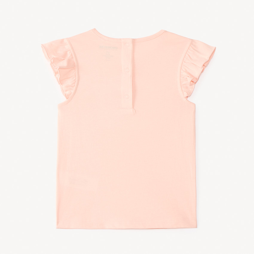 Camiseta de manga corta con volantes y estampado de helado con flores en relieve para niña bebé. 