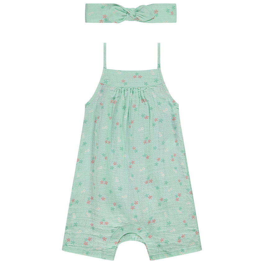 Ensemble 2 pièces combishort + bandeau imprimés pour bébé fille 
