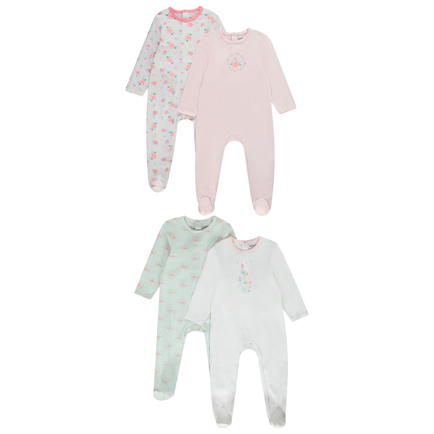 Pack de 4 peleles de jersey con estampado floral para niña bebé 