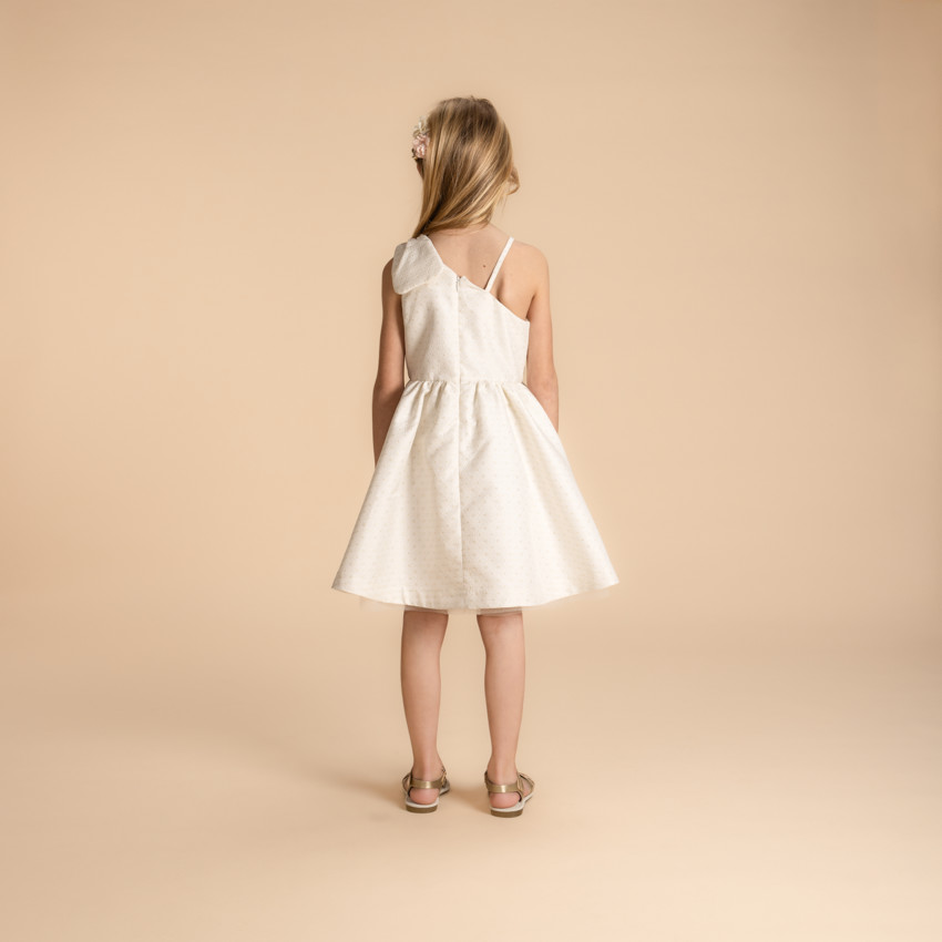 Vestido sin mangas de jacquard floral con tirante lazo para niña 