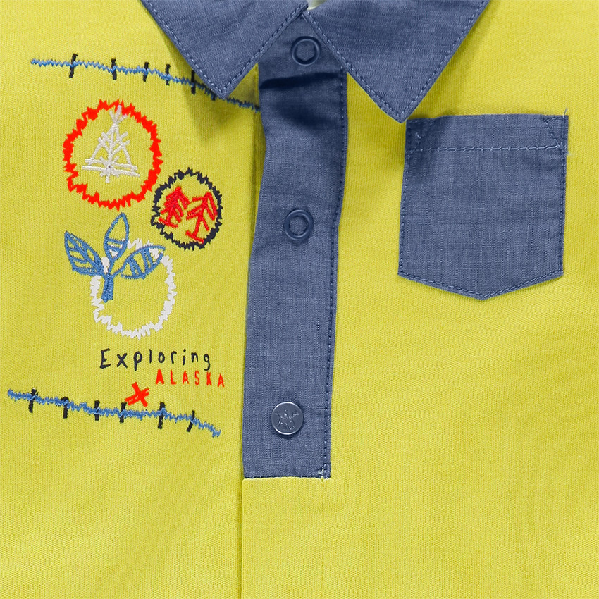 Mono de dormir de tejido de punto con bolsillo de chambray 