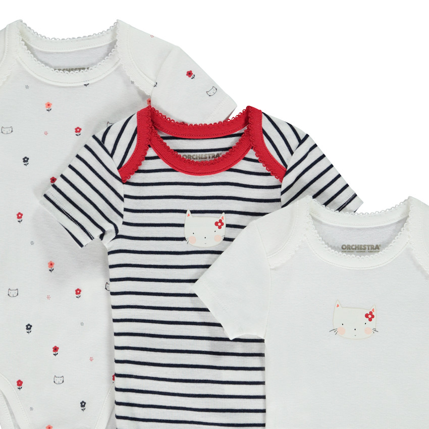 Lote de 3 bodies manga corta Chat para bebé niña 