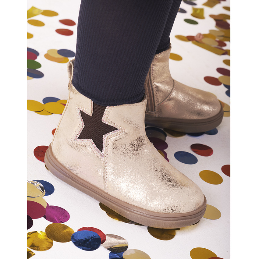 Botines dorados brillantes con elástico y estrellas para niña 