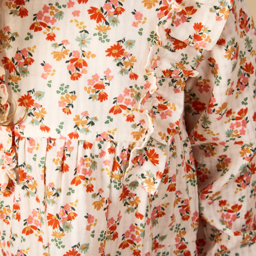 Vestido de manga larga con volantes y estampado de flores para bebé niña 