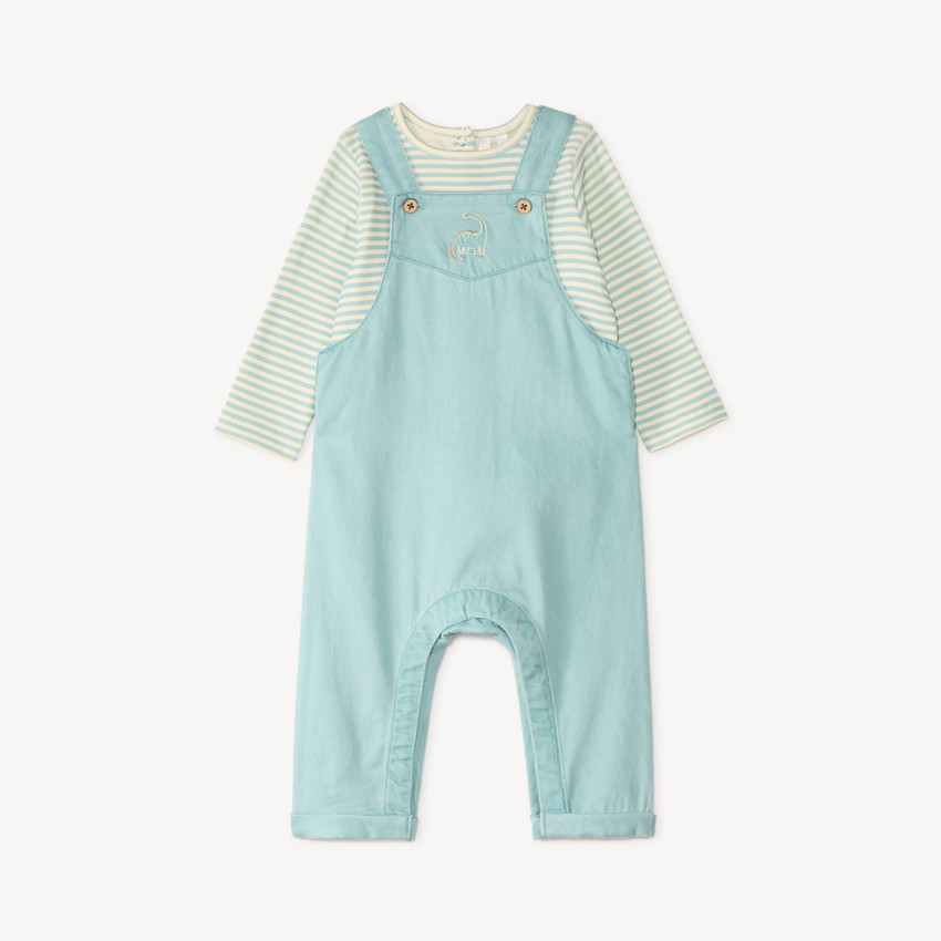 Conjunto de tirantes + camiseta con bordado de dino para bebé niño 