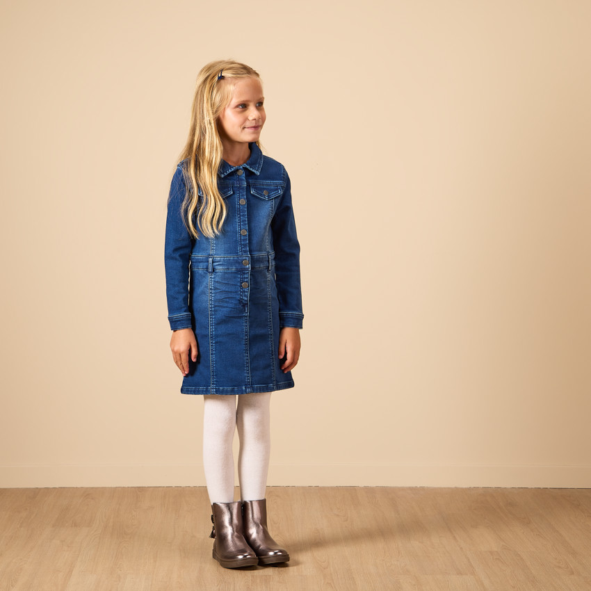 Vestido de niña de manga larga estilo camisa efecto denim  Additional Vestido de niña de manga larga estilo camisa efecto denim