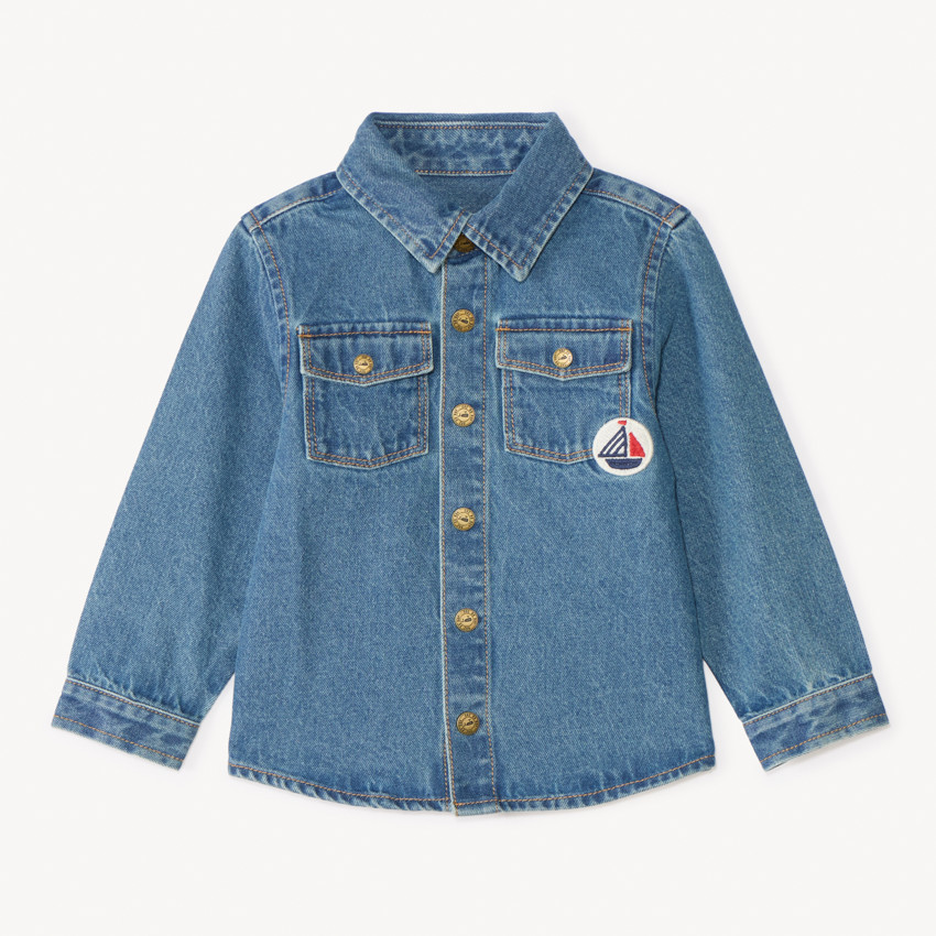 Chaqueta de jeans bordada con velero para bebé niño 