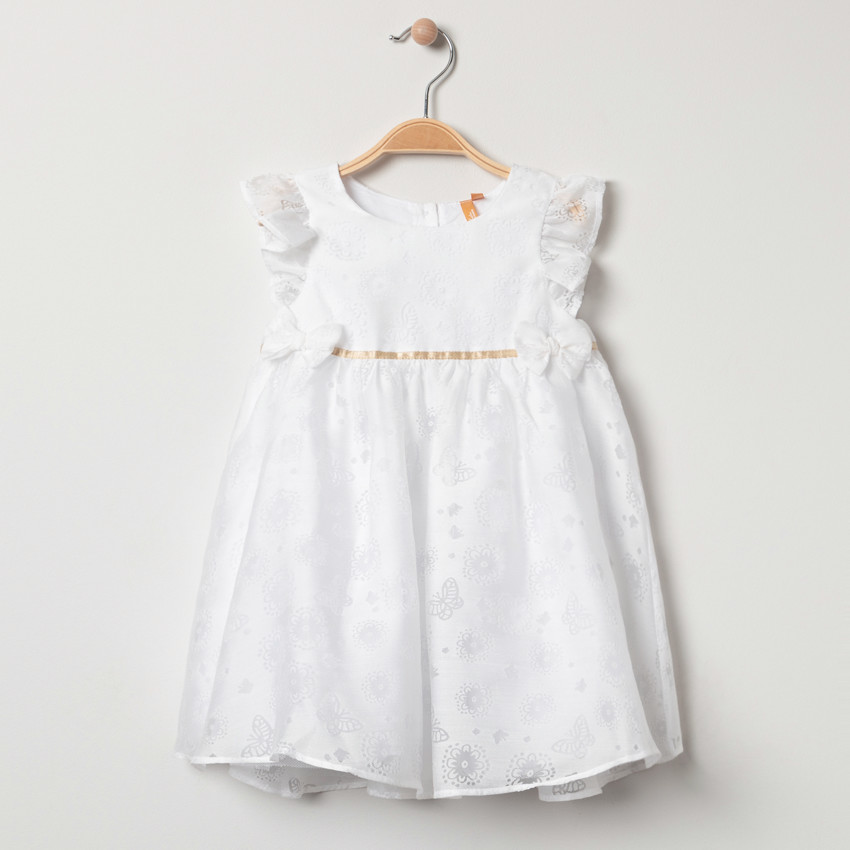 Vestido ceremonia blanco con motivos en punto jacquard 