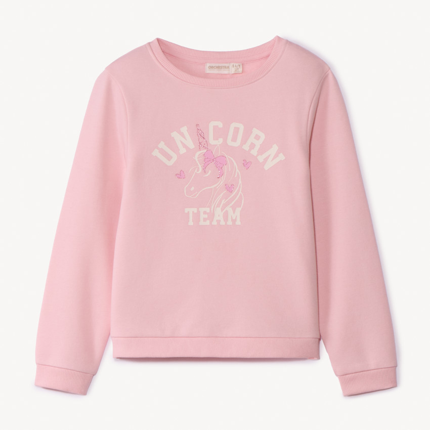 Sweat molleton uni à print pailleté pour fille 