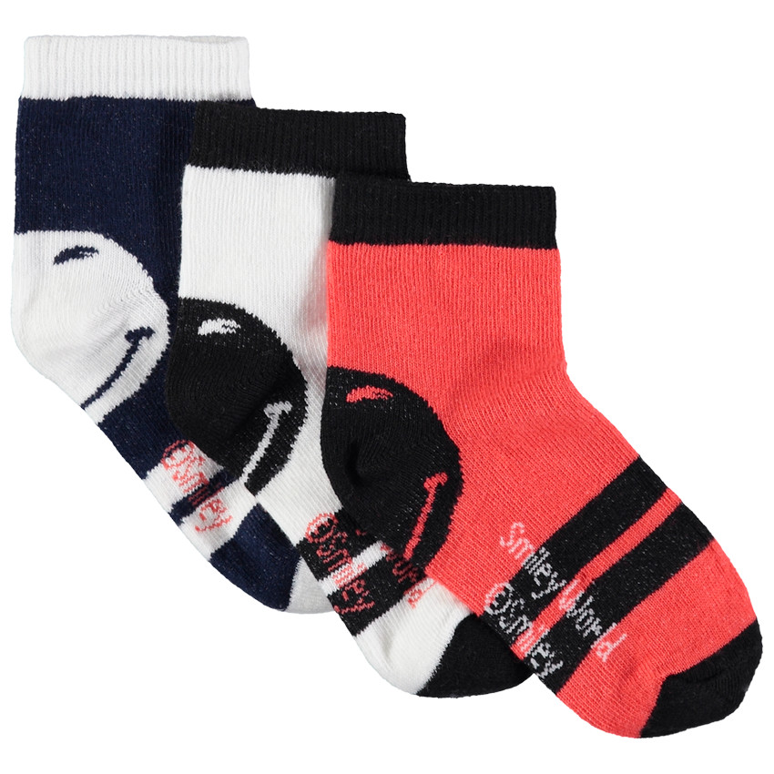 Lot de 3 paires de chaussettes Smiley à bandes contrastées 