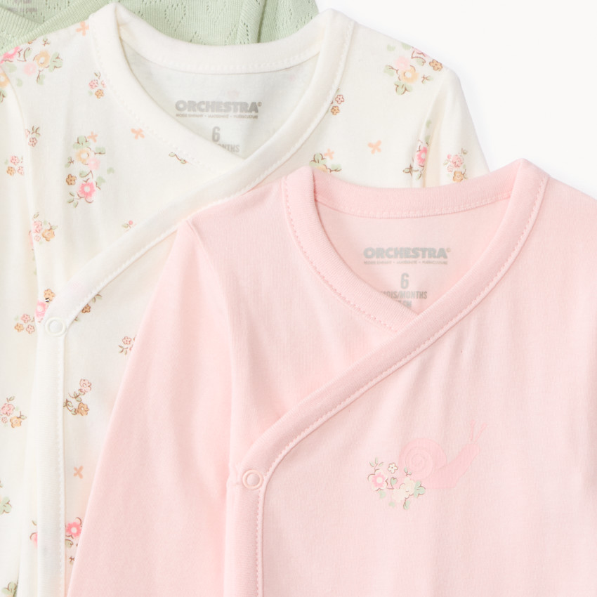 Lote de 7 bodies de manga larga fantasía para bebé niña con aperturas diferentes según la edad 