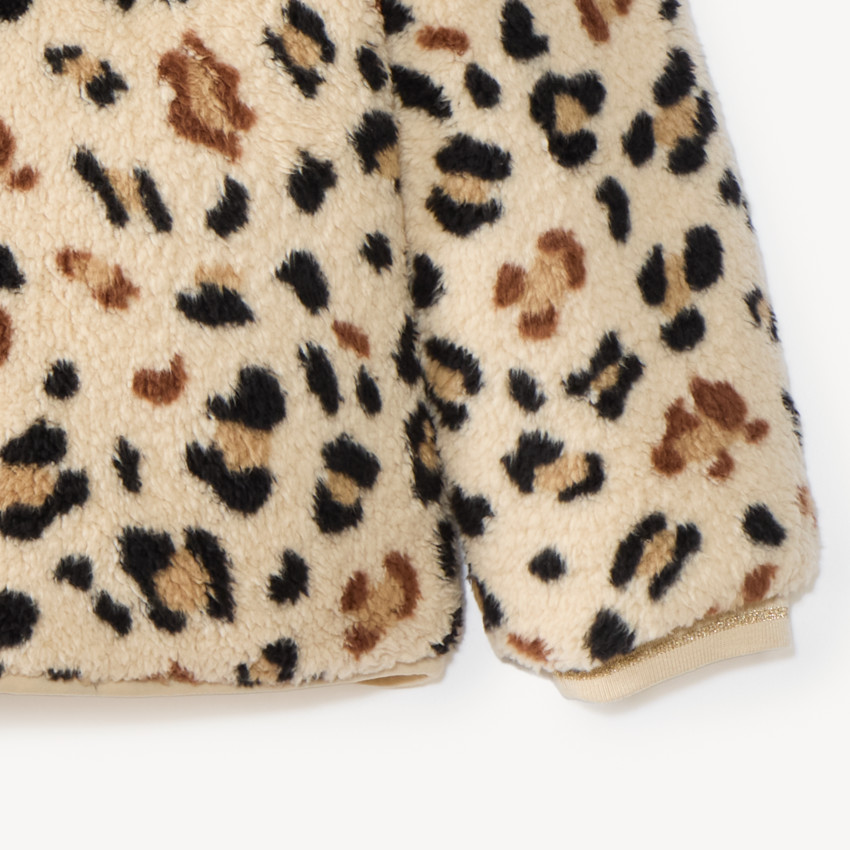 Chaqueta reversible de sherpa para niña con estampado de leopardo 