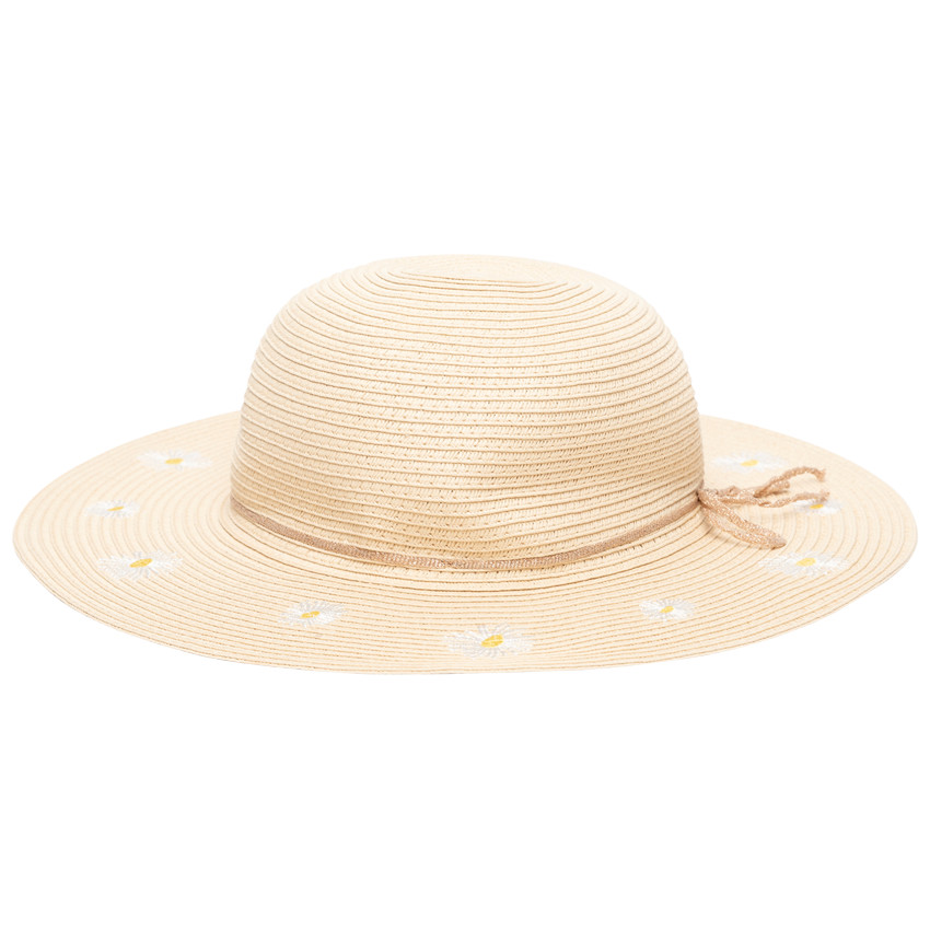 Capeline effet paille tressée avec fleurs brodées pour fille  Additional Capeline effet paille tressée avec fleurs brodées pour fille