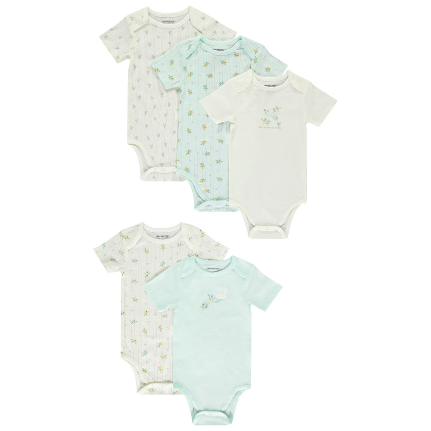 Lote de 5 Bodies de manga corta con motivos de tortugas para bebé niña con aberturas diferentes según la edad 