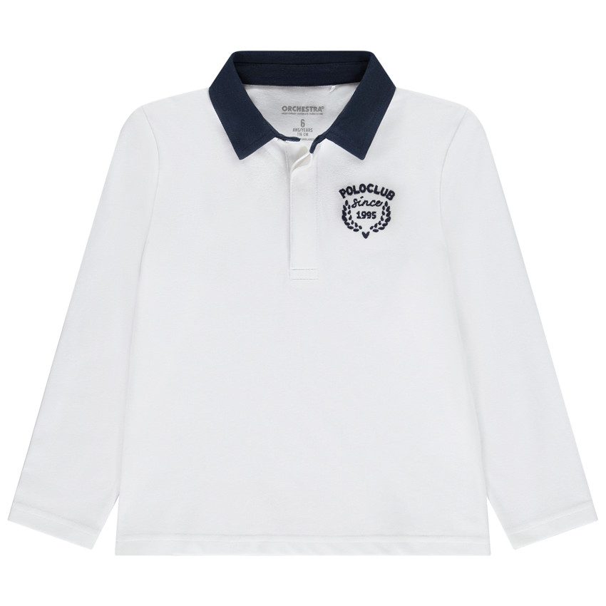 Polo de manga larga bicolor bordado para niño 