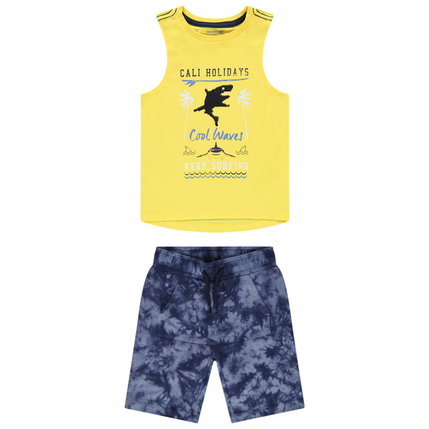 Ensemble avec débardeur print paysage et bermuda effet tie and dye 