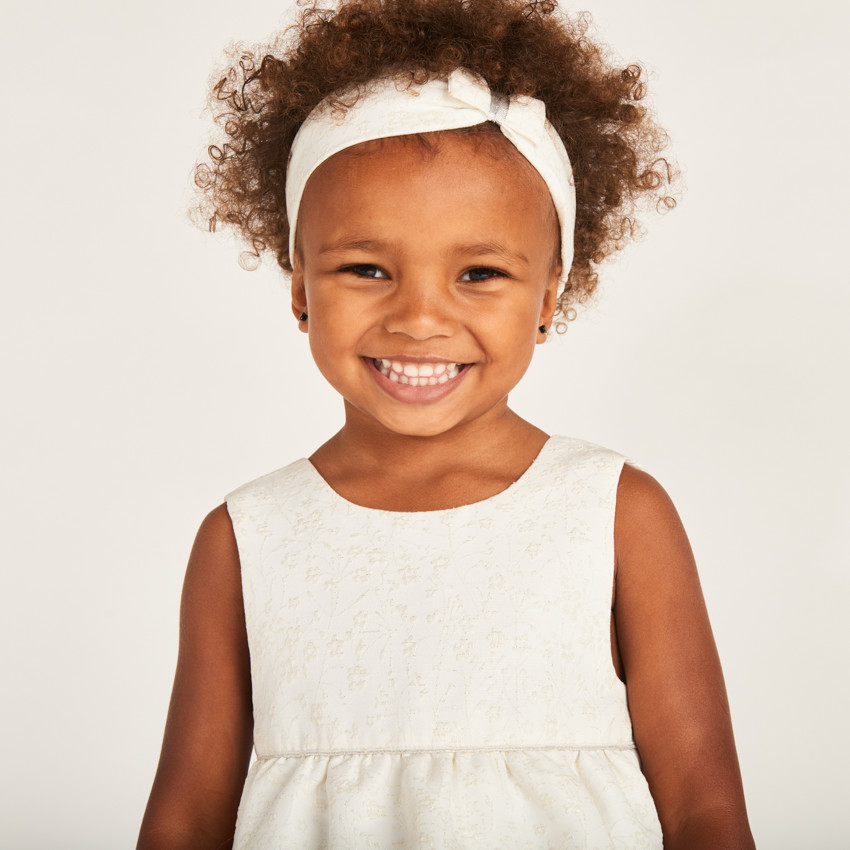 Robe de jacquard fleuri + bandeau à nœud pour bébé fille 