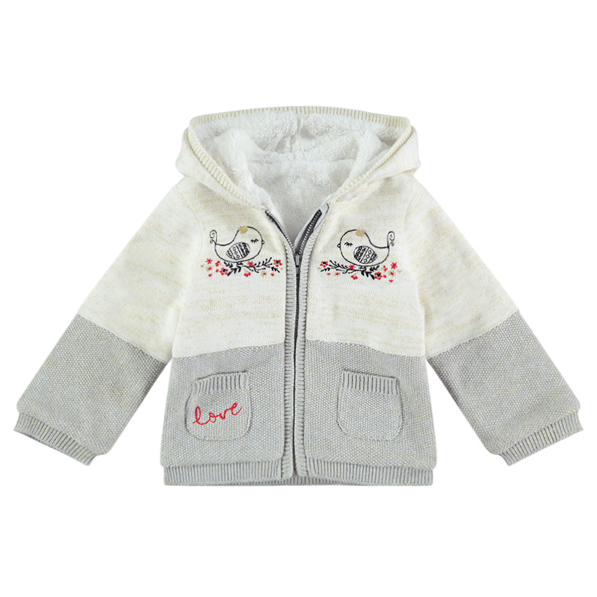 Chaqueta con capucha de punto con forro de borreguillo y pájaros bordados  Additional Chaqueta con capucha de punto con forro de borreguillo y pájaros bordados