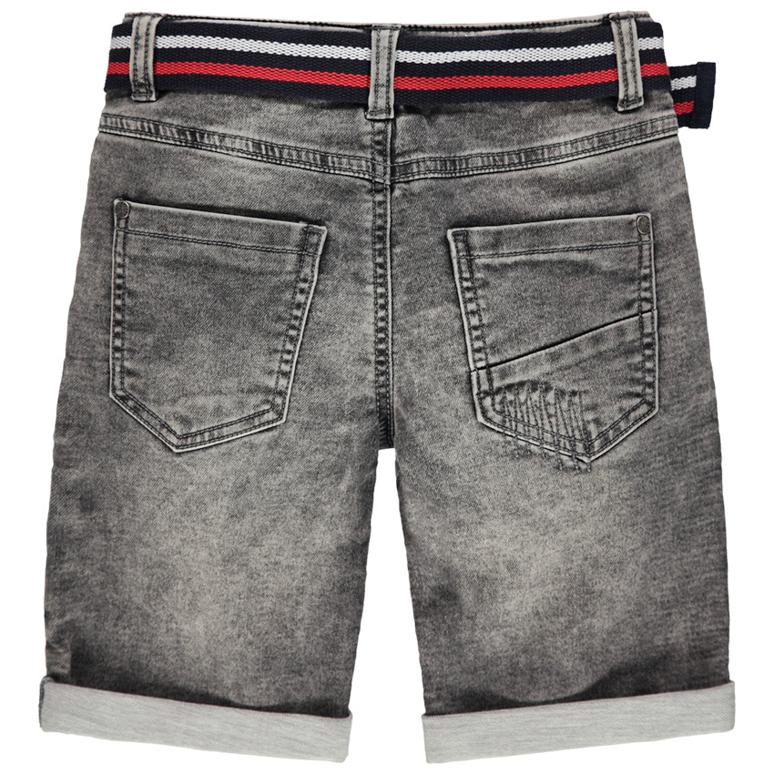 Bermudas de felpa con efecto vaquero y cinturón de rayas con personaje bordado 