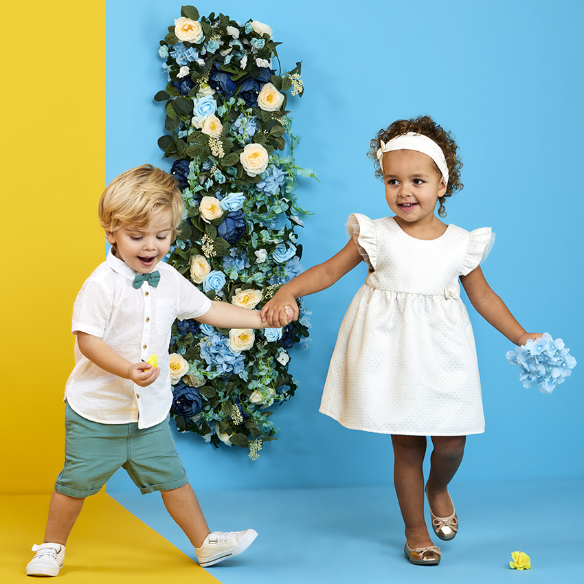 Conjunto de ceremonia vestido de jacquard + diadema para bebé niña 