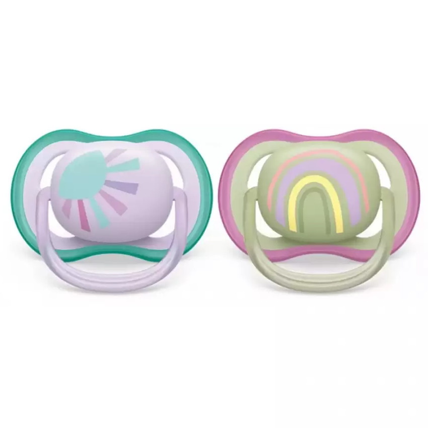 Lote de 2 chupetes de silicona Ultra Air 0-6 meses sol/arcoíris 