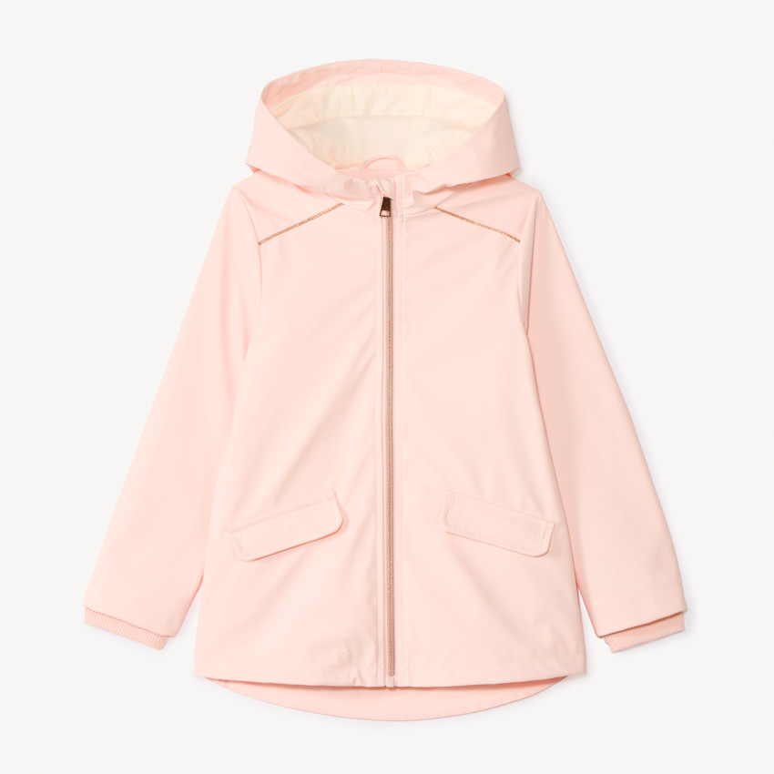 Parka de goma unicolor con capucha para niña 