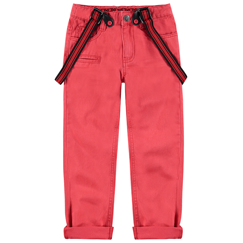 Pantalón de algodón sobreteñido con tirantes desmontables y ajustables 