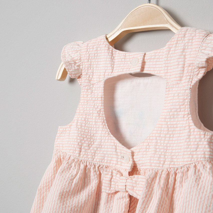 Robe manches courtes rayée à  broderies Smiley 