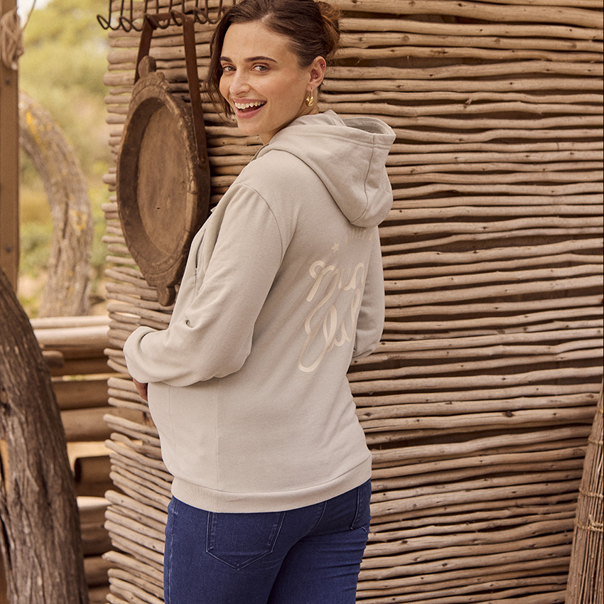 Sudadera de embarazo y lactancia con cremallera y parches de bucle 