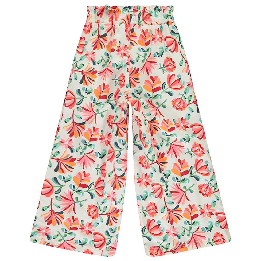 Pantalón fluido y amplio estampado floral para niña. 