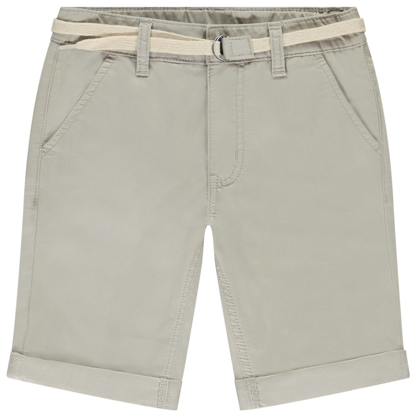 Bermudas lisas de tela con cinturón de lazo para niño 