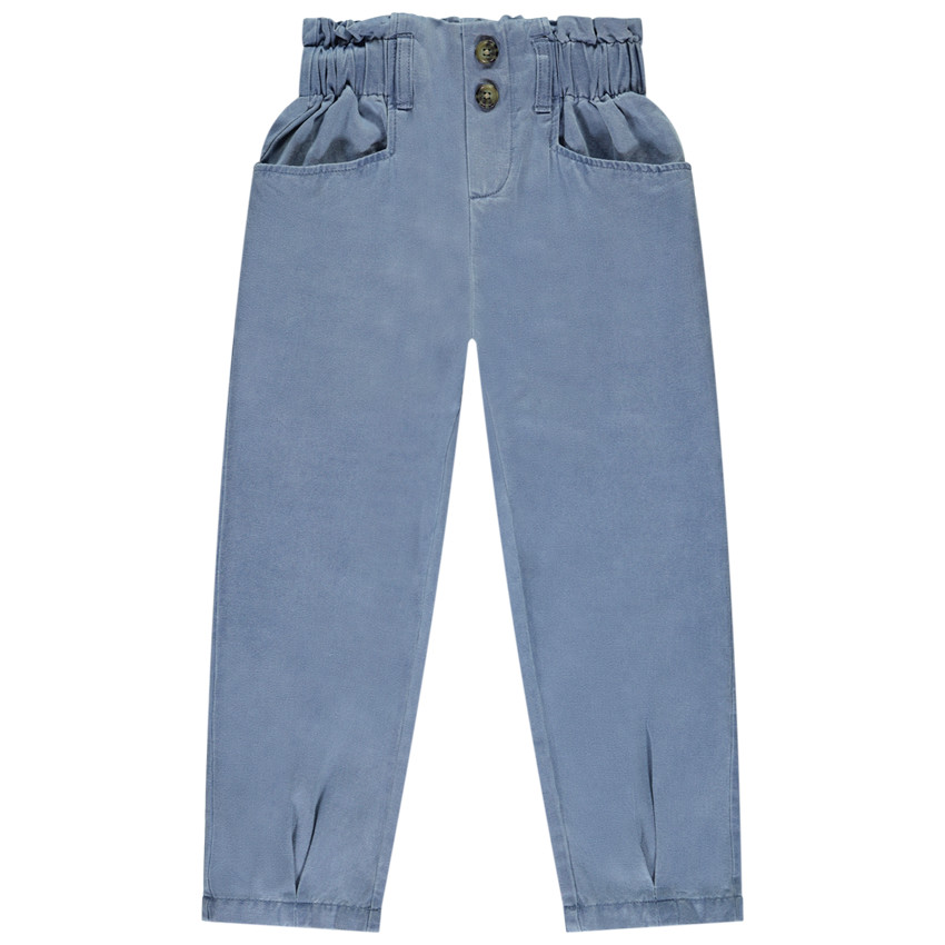 Pantalón fluido en tela con cintura elástica para niña 