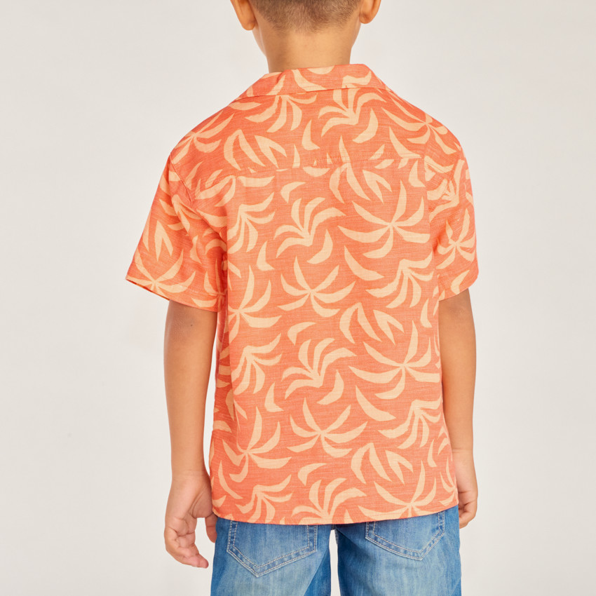 Camisa de manga corta con cuello cubano y estampado divertido para niño 