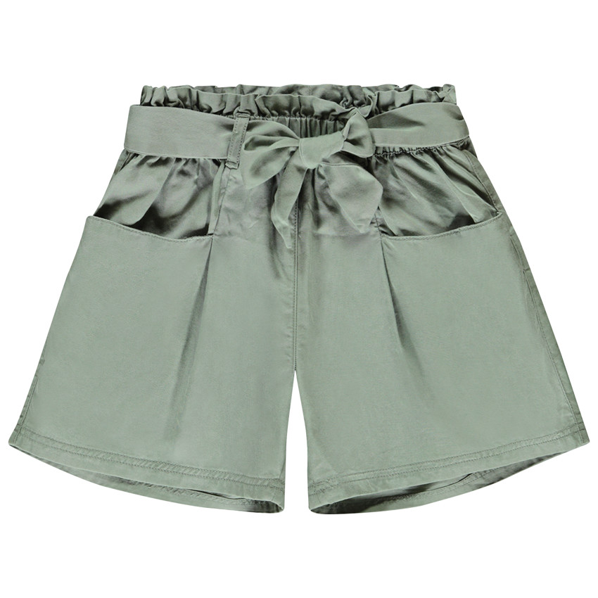 Short de tiro alto en Twill con cinturón para atar para niña 