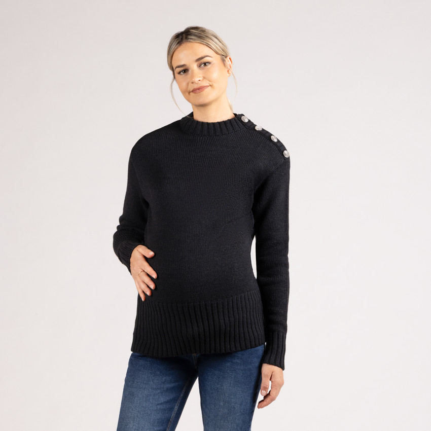 Jersey liso de punto con botones joya para mujer 