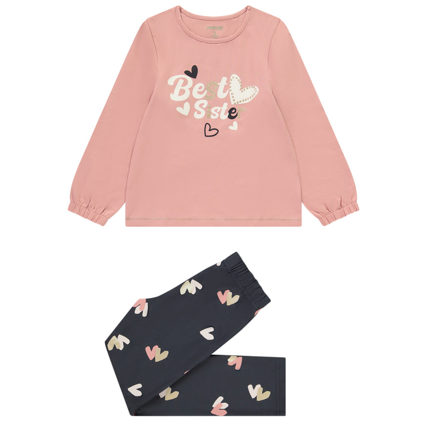 Pijama largo con estampado de corazones brillantes para niña 