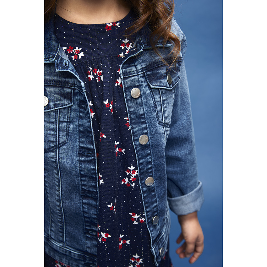 Veste en jean avec broderies fleurs dans le dos pour fille 