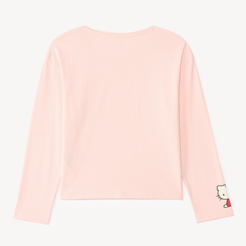 Camiseta de niña de manga larga oversized con estampado de Hello Kitty y sus amigos. 