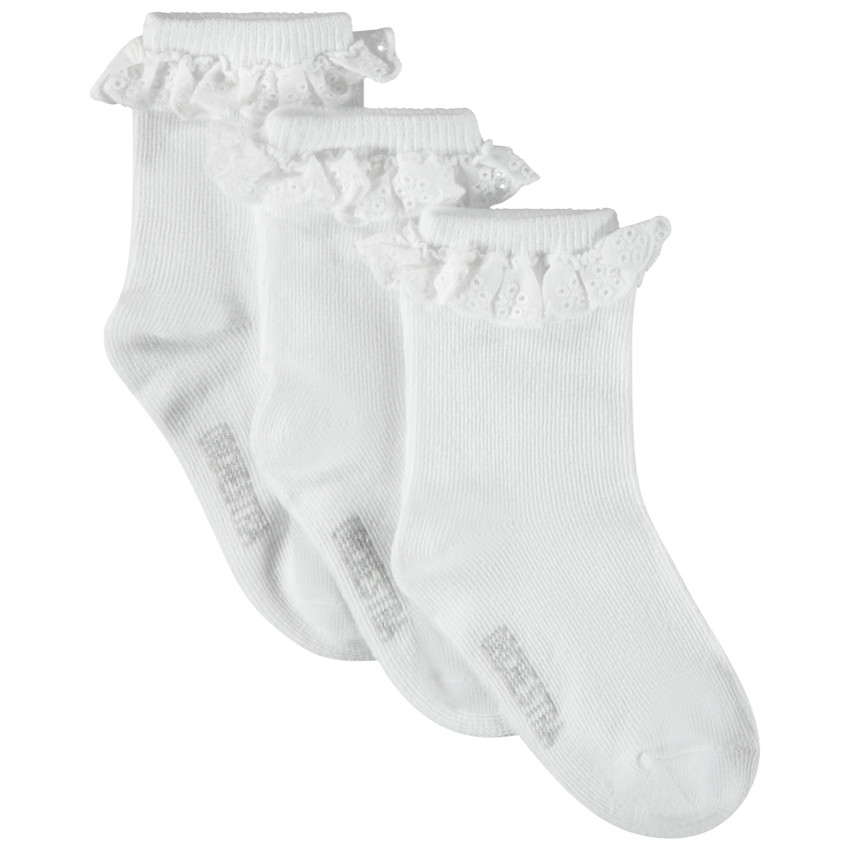 Lote de 3 pares de calcetines con volantes bordados para niña 