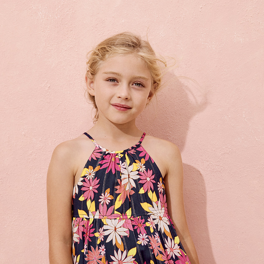 Robe de tirantes finos con estampado floral y espalda abierta para niña 