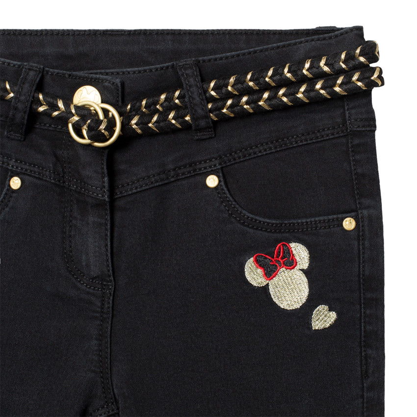 Jean effet used motif Minnie Disney avec ceinture amovible 