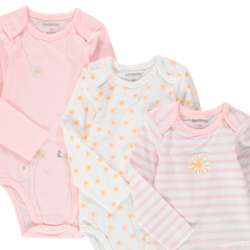 Juego de 5 bodies de manga larga de punto con estampados de fantasía y rayas 