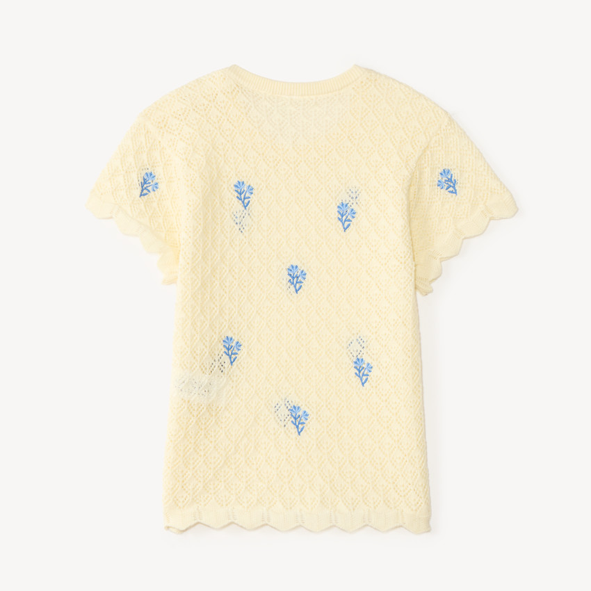 Camiseta de manga corta de punto con bordados de flores para niña bebé 
