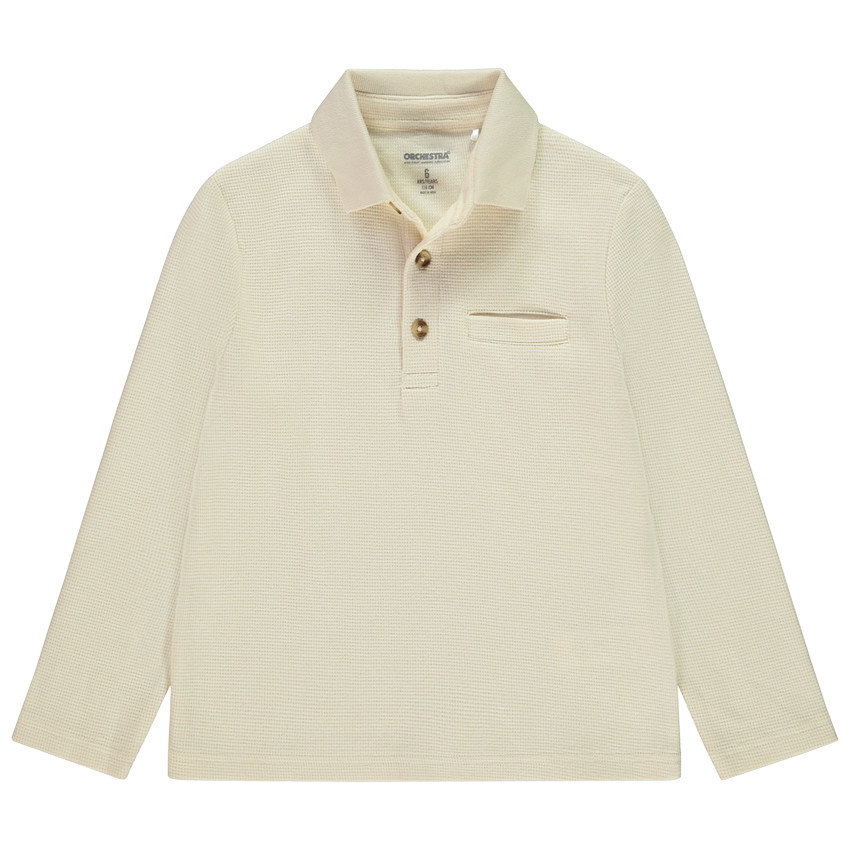 Polo de manga larga liso de punto nido de abeja para niño 