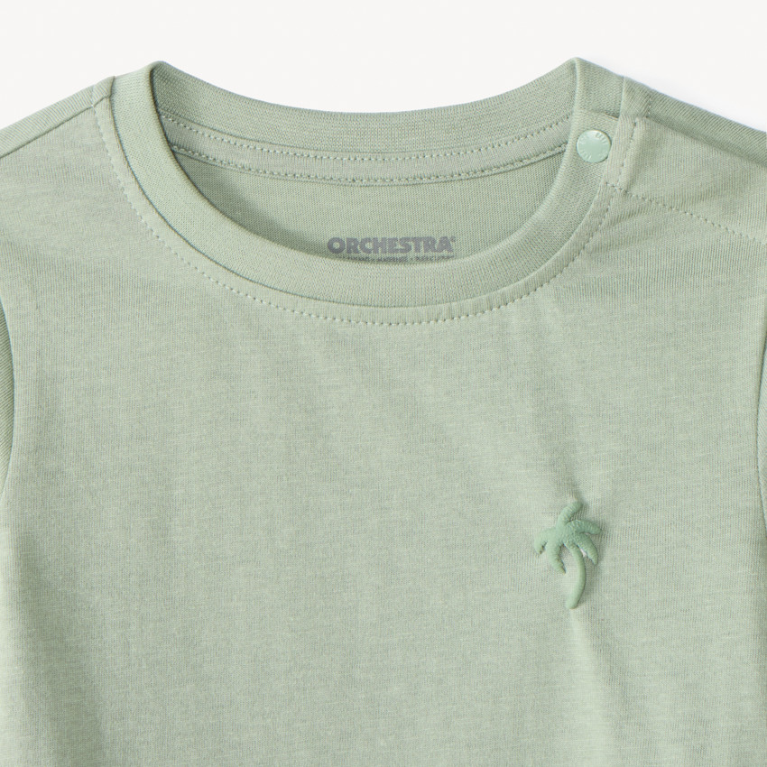 Conjunto de 3 camisetas de manga corta lisas con bordado de palmera para bebé niño. 