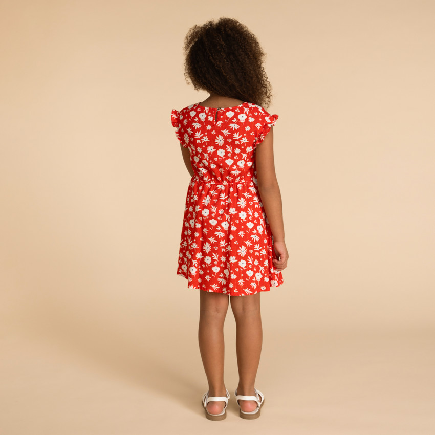 Vestido de manga corta ceñido con estampado de flores para niña  Additional Vestido de manga corta ceñido con estampado de flores para niña