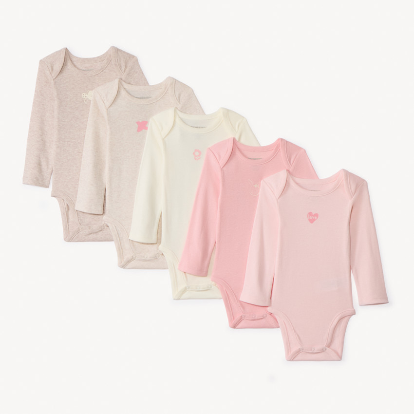 Lot de 5 bodies manches longues printés pour bébé fille 